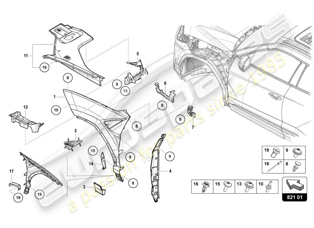 lamborghini urus s (2024) wing protector front part diagram