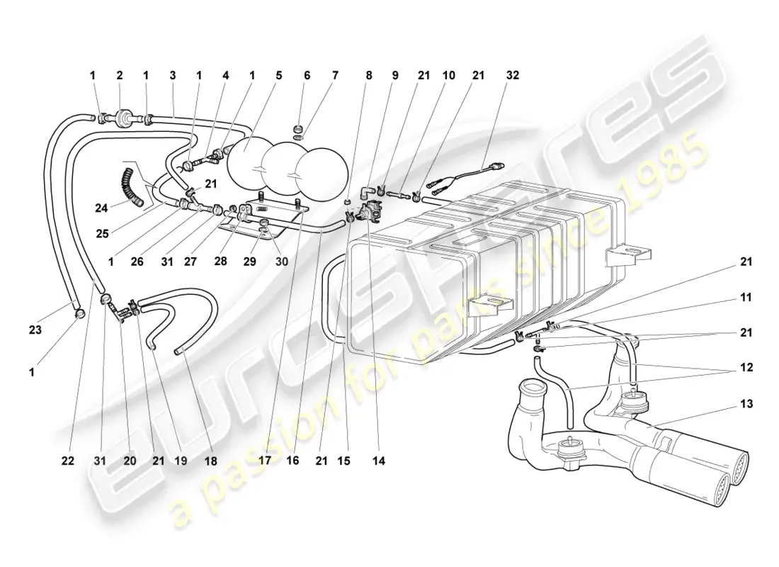 lamborghini murcielago coupe (2002) vacuum system parts diagram