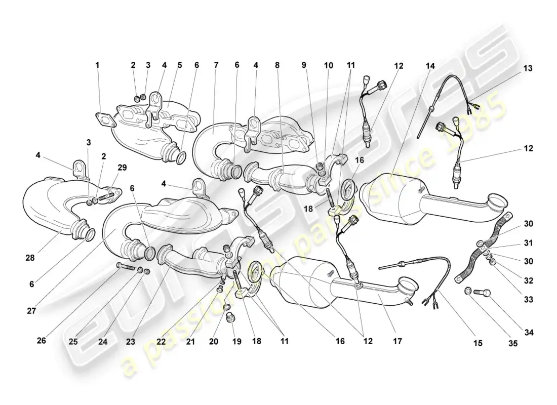 lamborghini murcielago coupe (2002) exhaust manifolds parts diagram