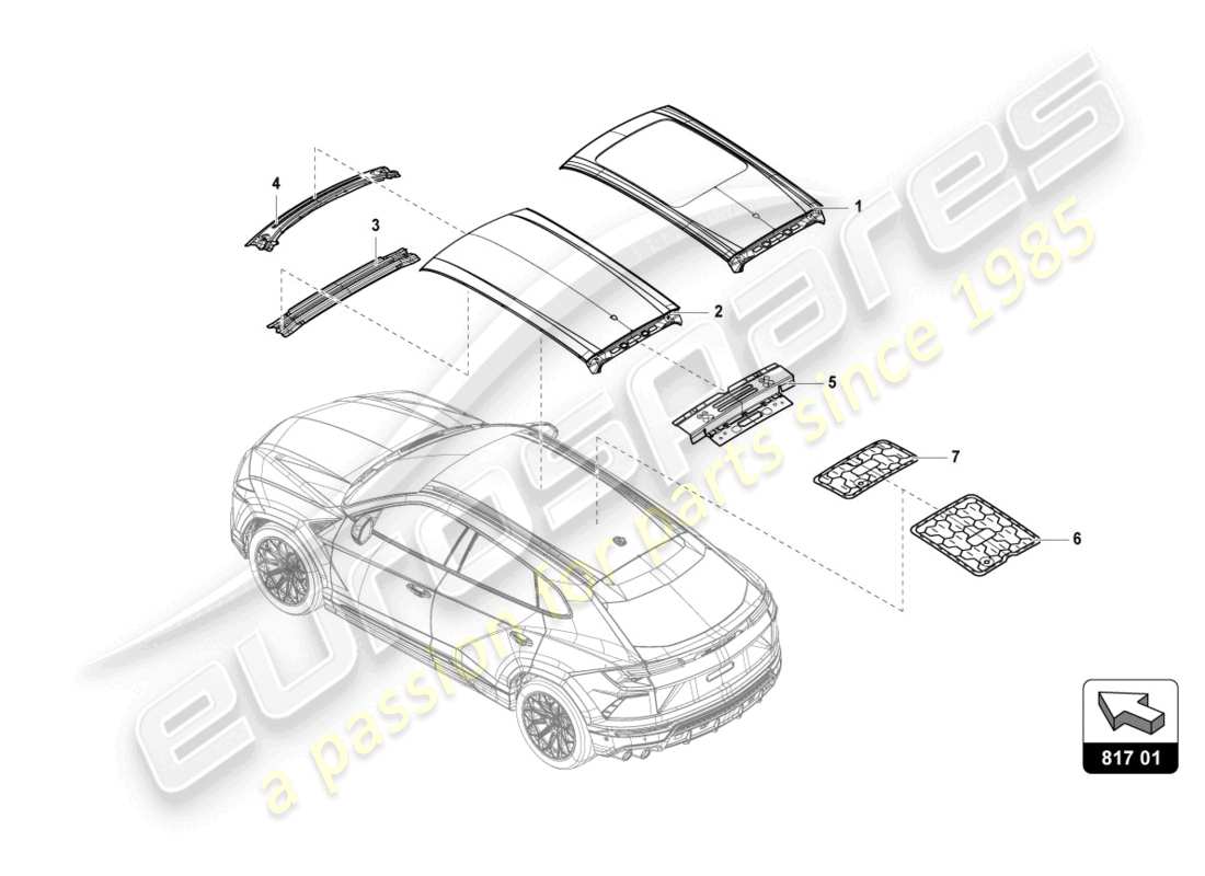 lamborghini urus performante (2024) roof frame-outer panel part diagram