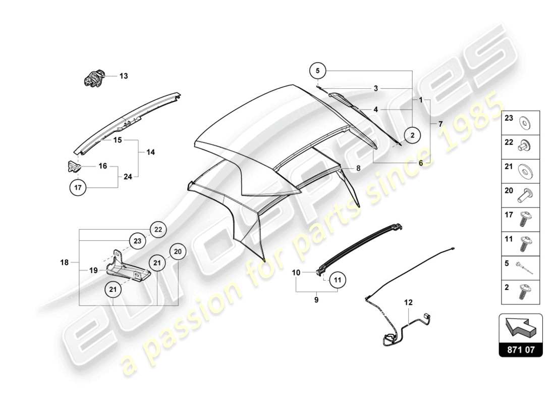 lamborghini evo spyder 2wd (2022) cover - top part diagram