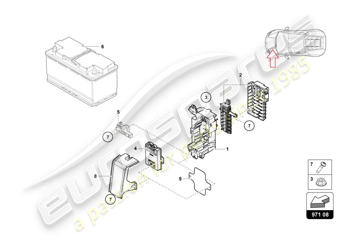 lamborghini evo spyder (2023) fuse box part diagram