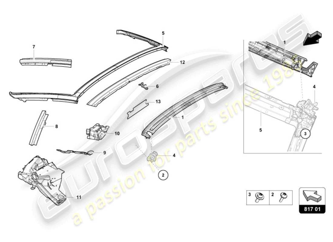 lamborghini evo spyder (2024) hinged window part diagram