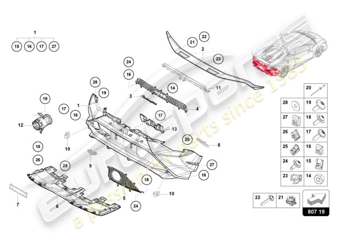 lamborghini tecnica (2023) bumper rear part diagram