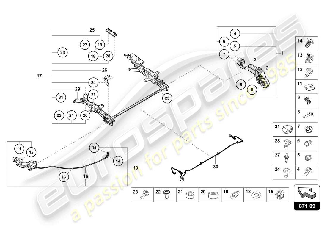 lamborghini 2022 (evo spyder 2wd) sliding roof motor part diagram