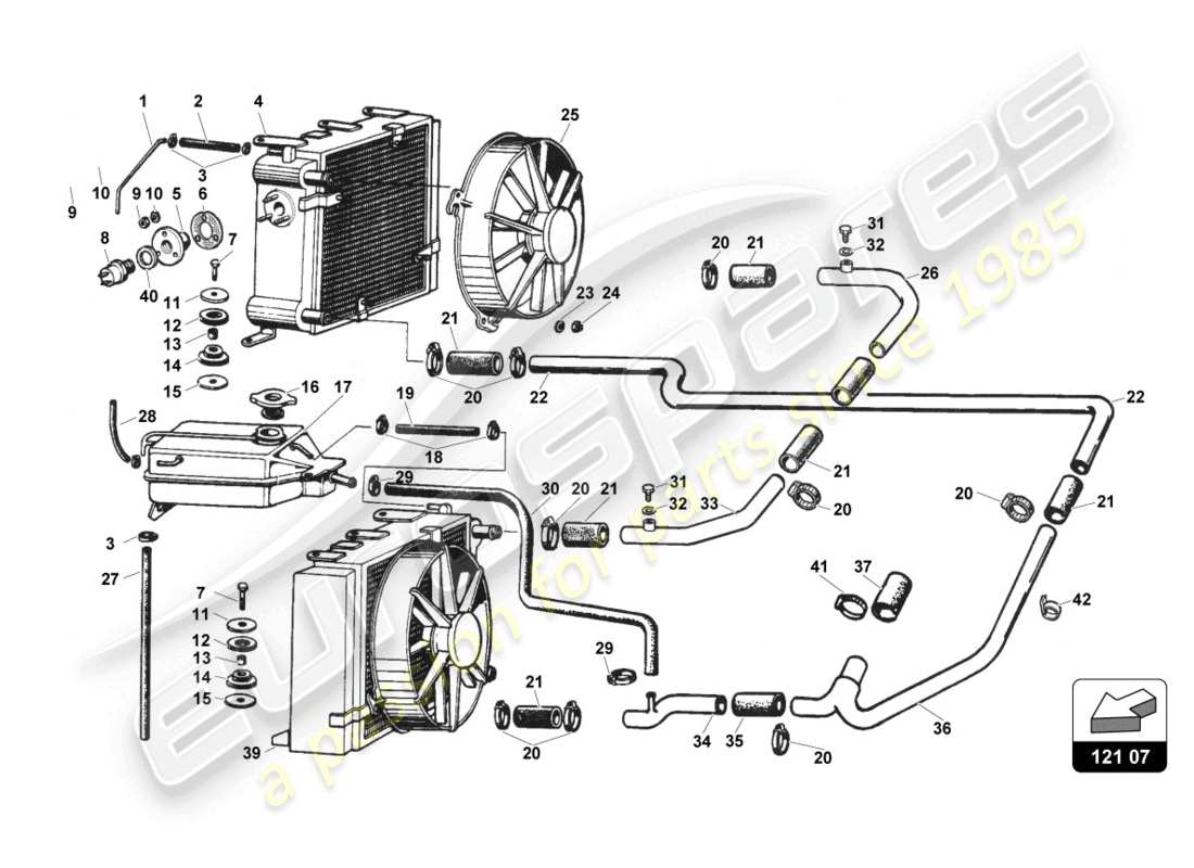 lamborghini countach 25th anniversary (1989) cooling system part diagram