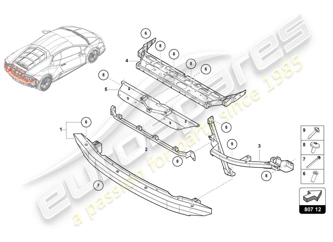 lamborghini evo coupe (2023) bumper carrier part diagram