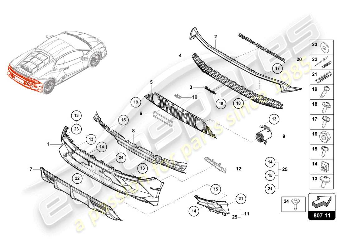 lamborghini evo coupe (2023) bumper rear part diagram