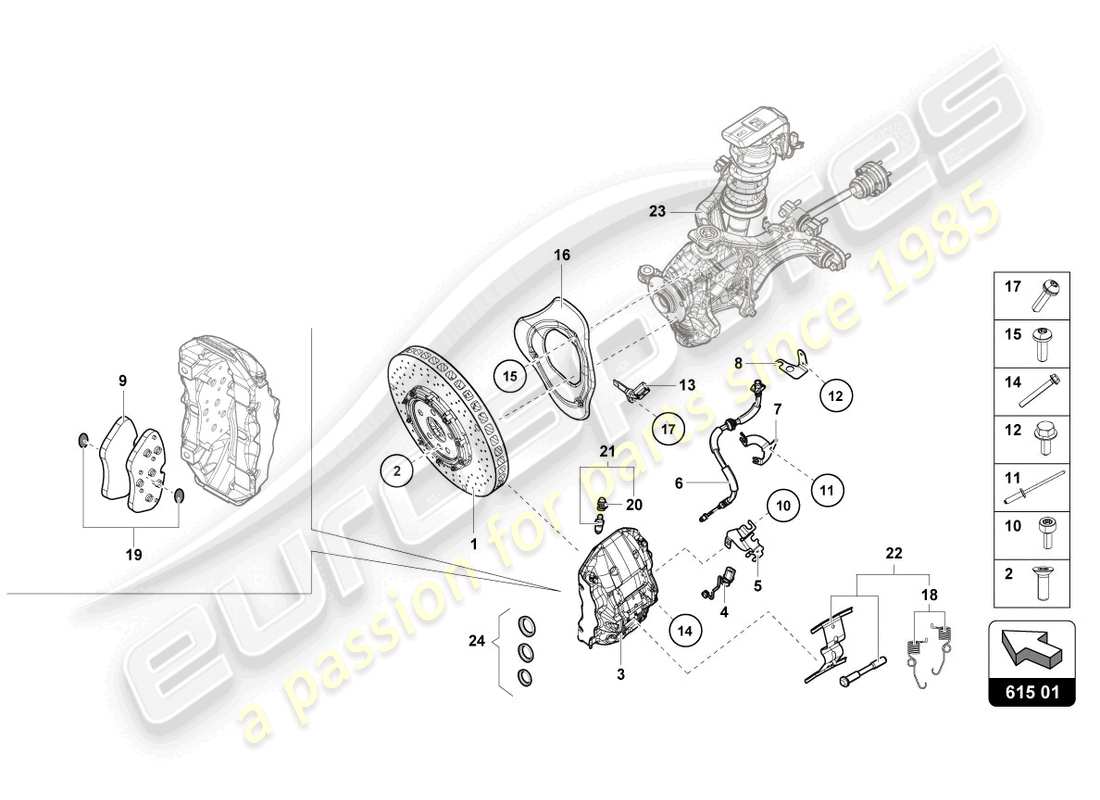 lamborghini evo spyder (2023) ceramic brake disc front part diagram