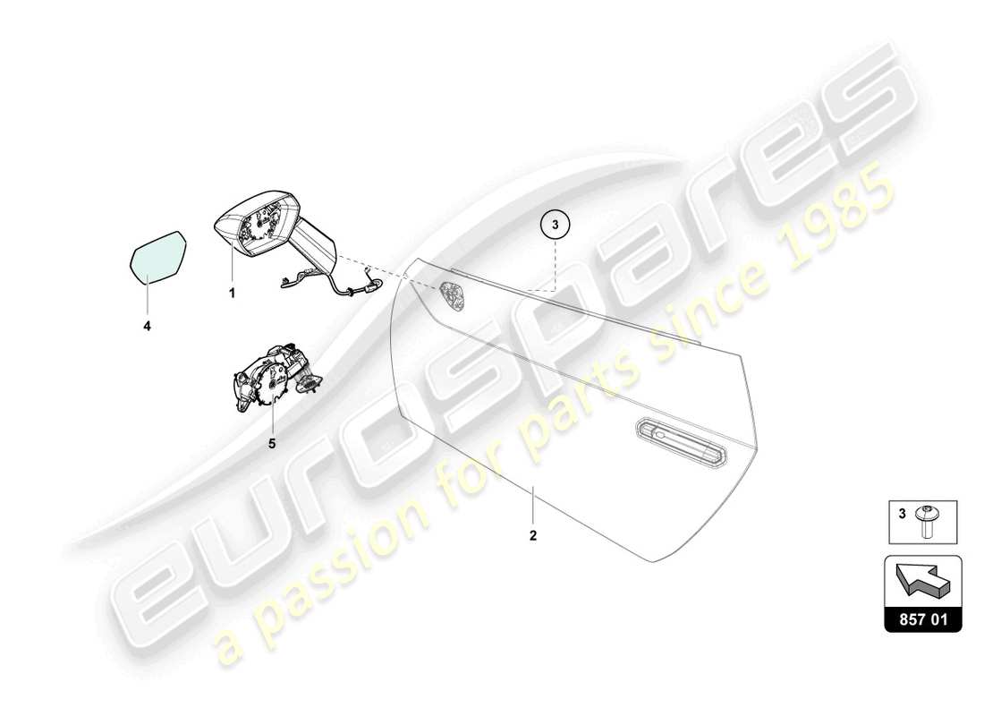 lamborghini evo spyder (2023) exterior mirror part diagram