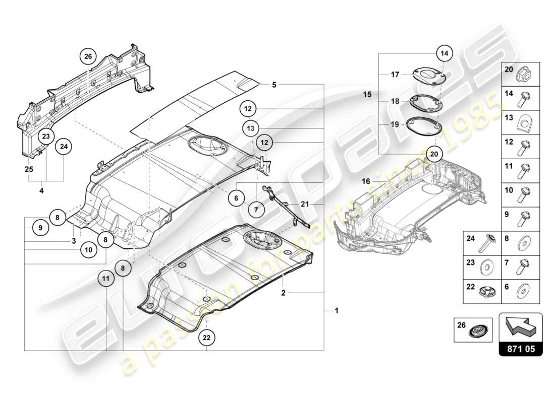 lamborghini 2023 (evo spyder) soft top box tray single parts part diagram