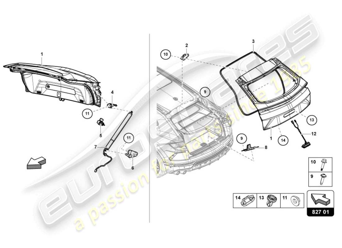 lamborghini urus s (2023) rear lid rear parts diagram