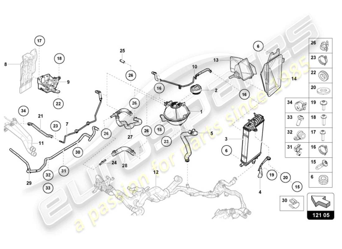 lamborghini 2023 (tecnica) cooler for coolant part diagram