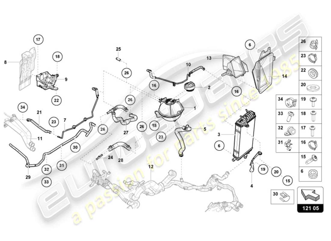 lamborghini tecnica (2023) cooler for coolant part diagram