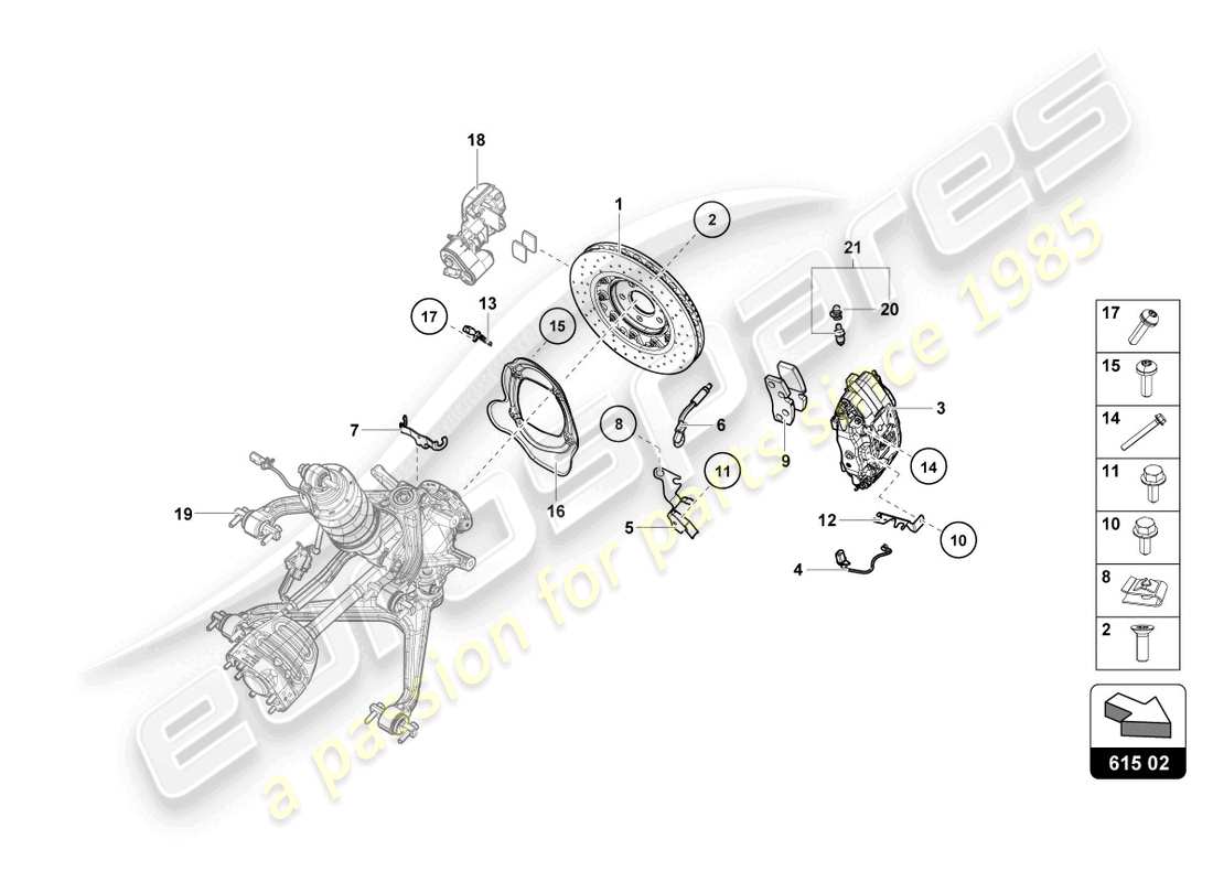 lamborghini evo coupe (2023) ceramic brake disc rear part diagram