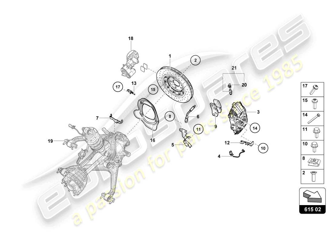 lamborghini 2022 (evo coupe) ceramic brake disc rear part diagram