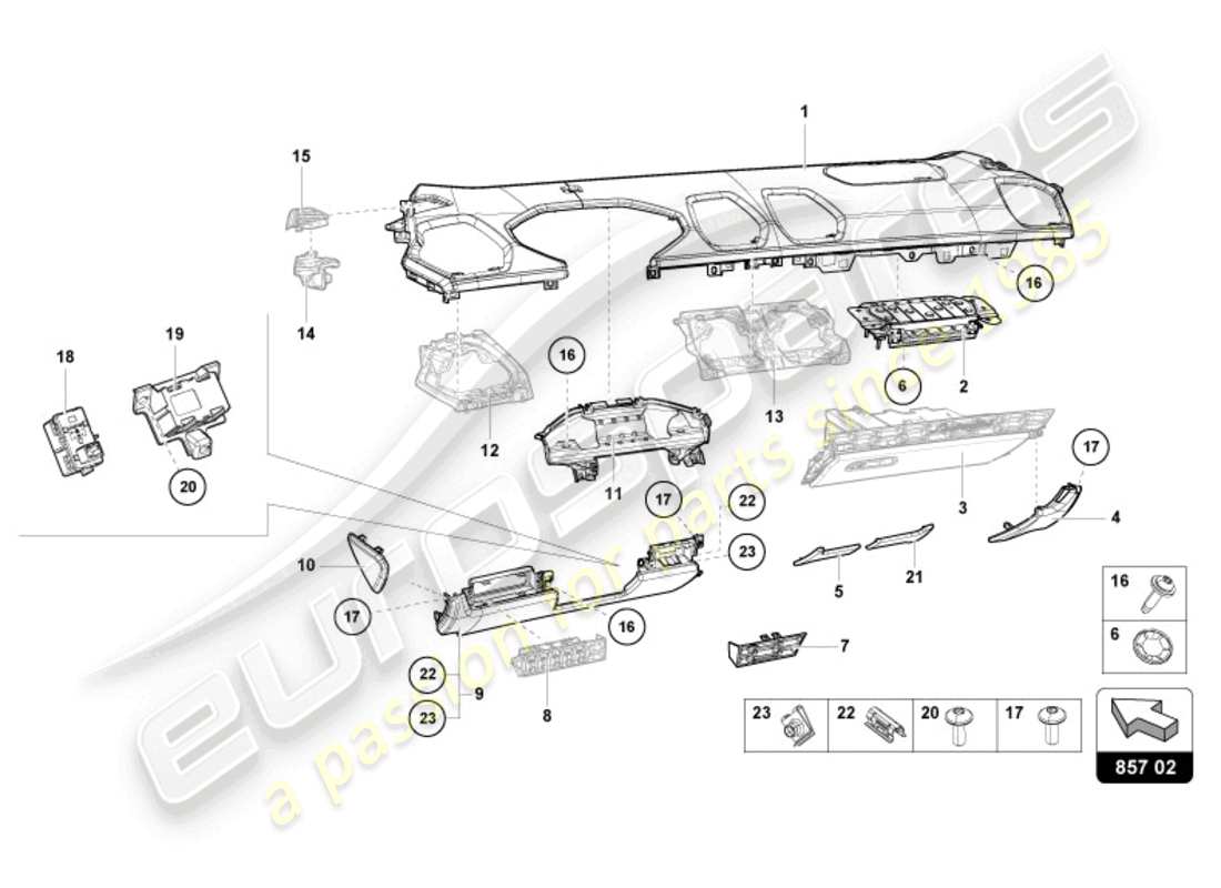 lamborghini sto (2023) instrument panel trim part diagram