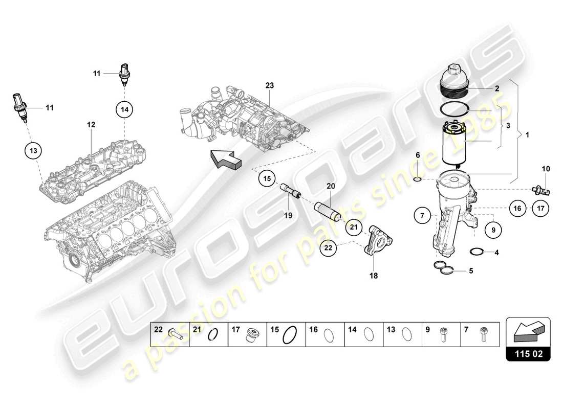 lamborghini evo spyder (2022) oil filter element part diagram