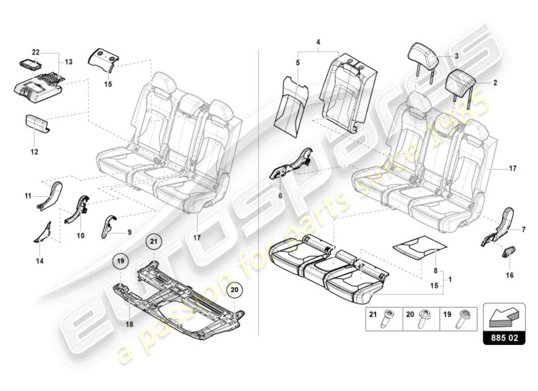 lamborghini urus (2019) bench seat (3-seater) part diagram