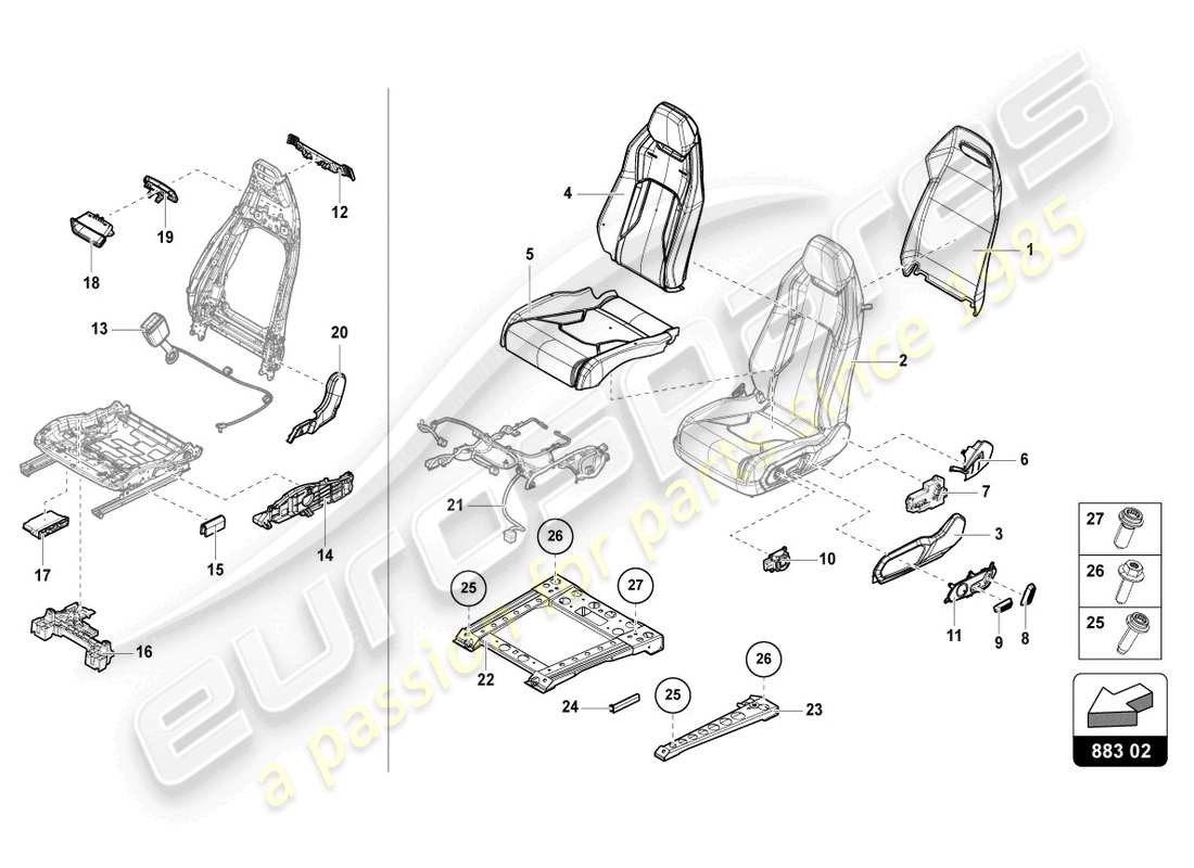 lamborghini urus s (2023) seat, divided rear part diagram