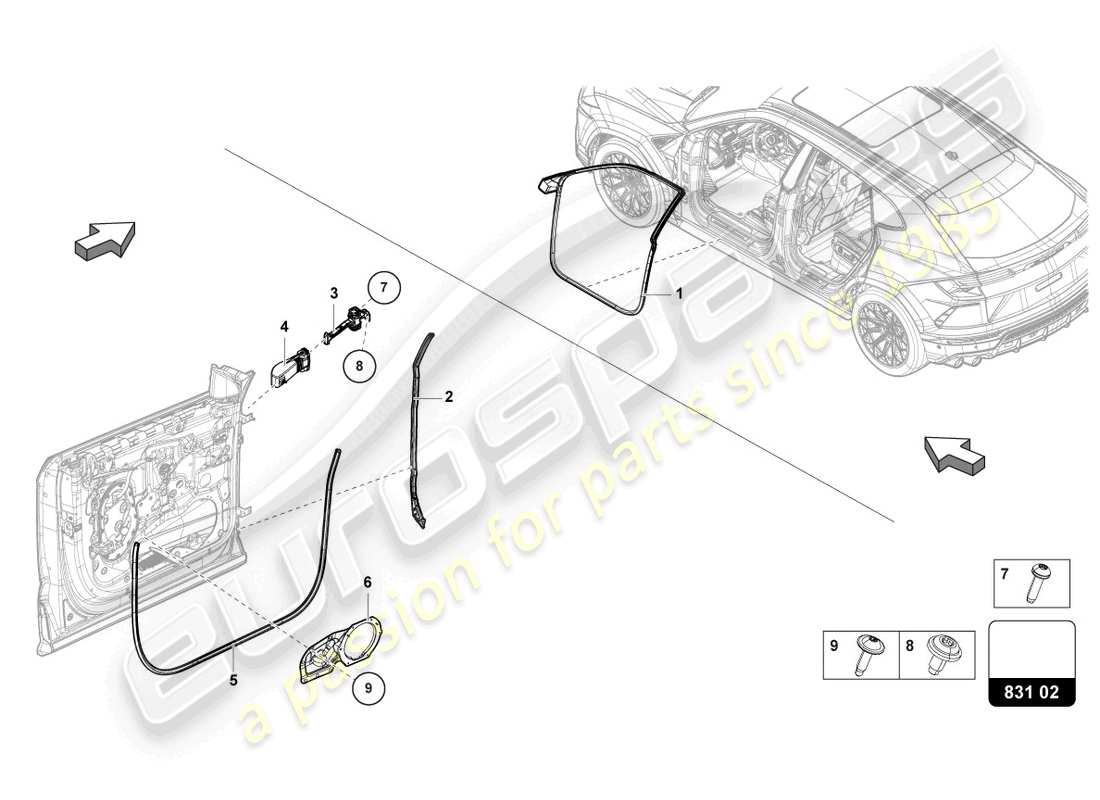 lamborghini urus s (2023) door seal front parts diagram