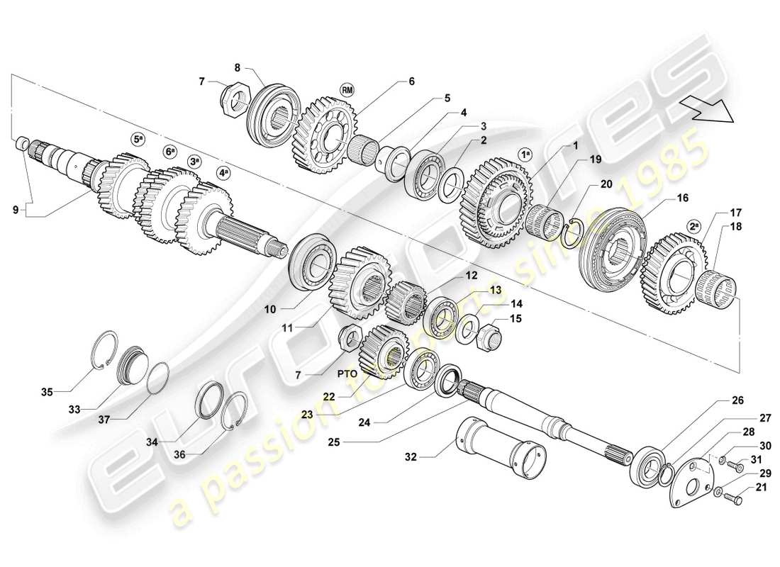 lamborghini lp560-4 coupe fl ii (2014) output shaft parts diagram