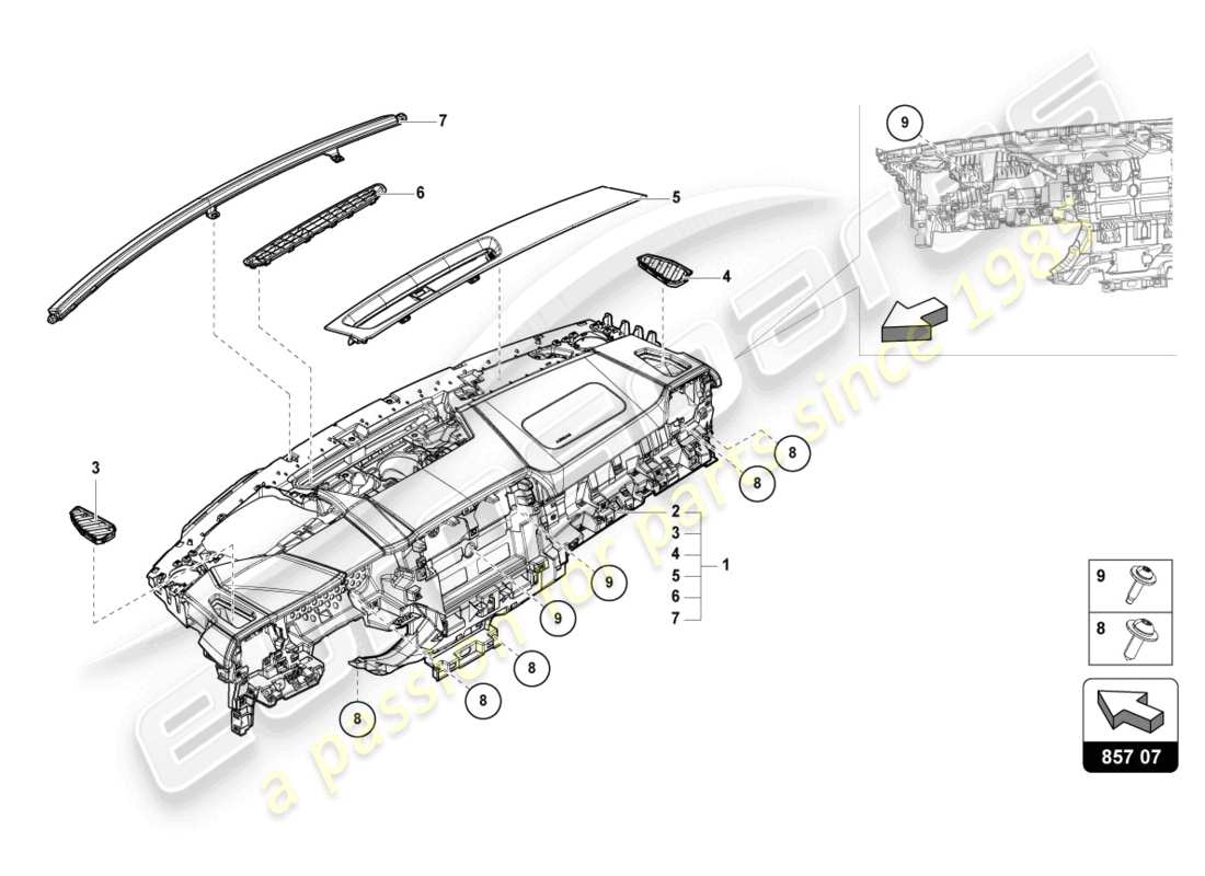 lamborghini urus (2019) instrument panel part diagram