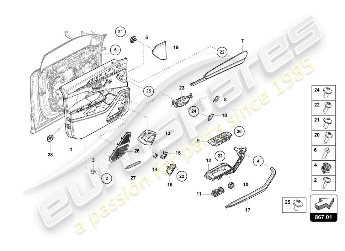 lamborghini urus s (2023) door panel front part diagram