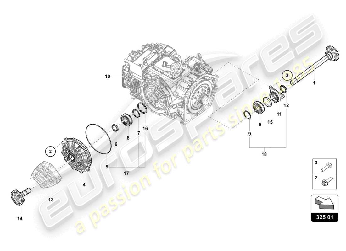 lamborghini evo spyder 2wd (2022) flanged shaft with bearing part diagram