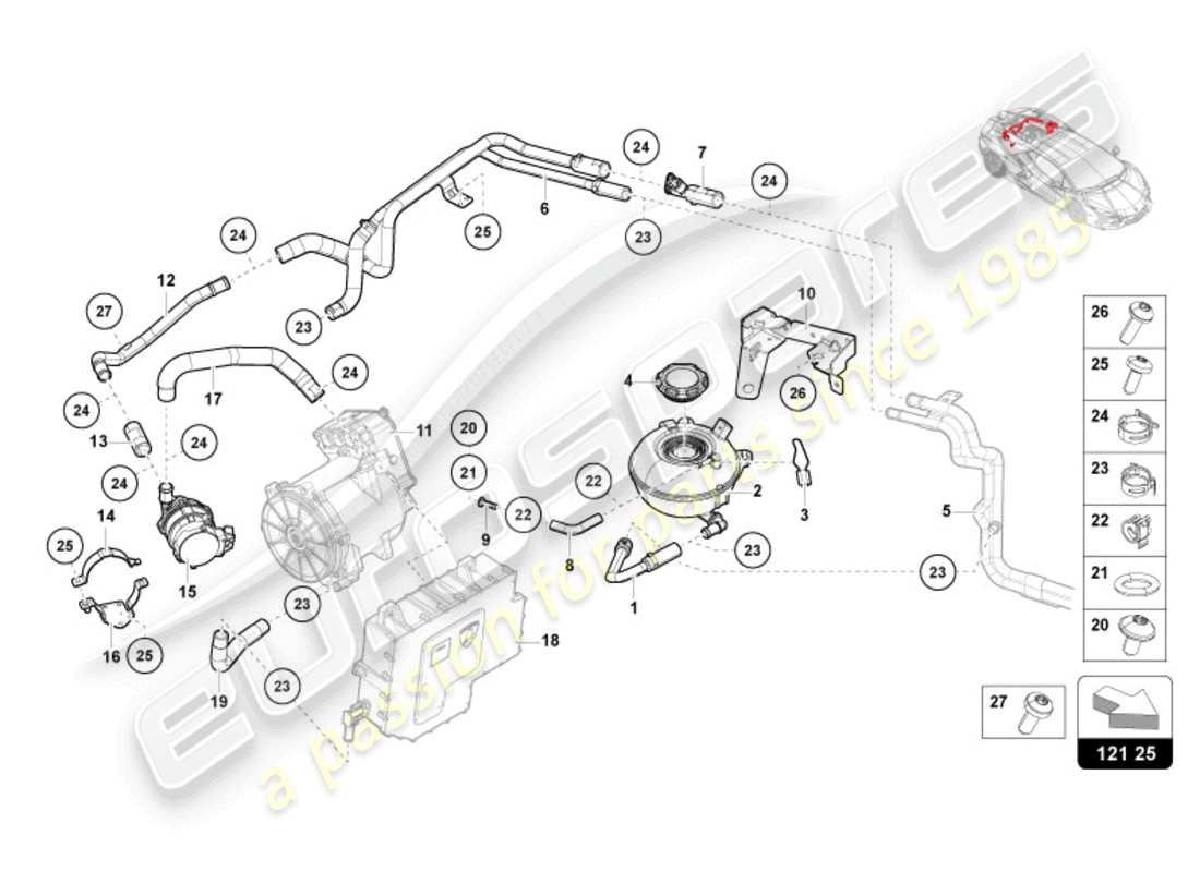 lamborghini revuelto coupe (2024) coolant cooling system - high voltage cooling part diagram