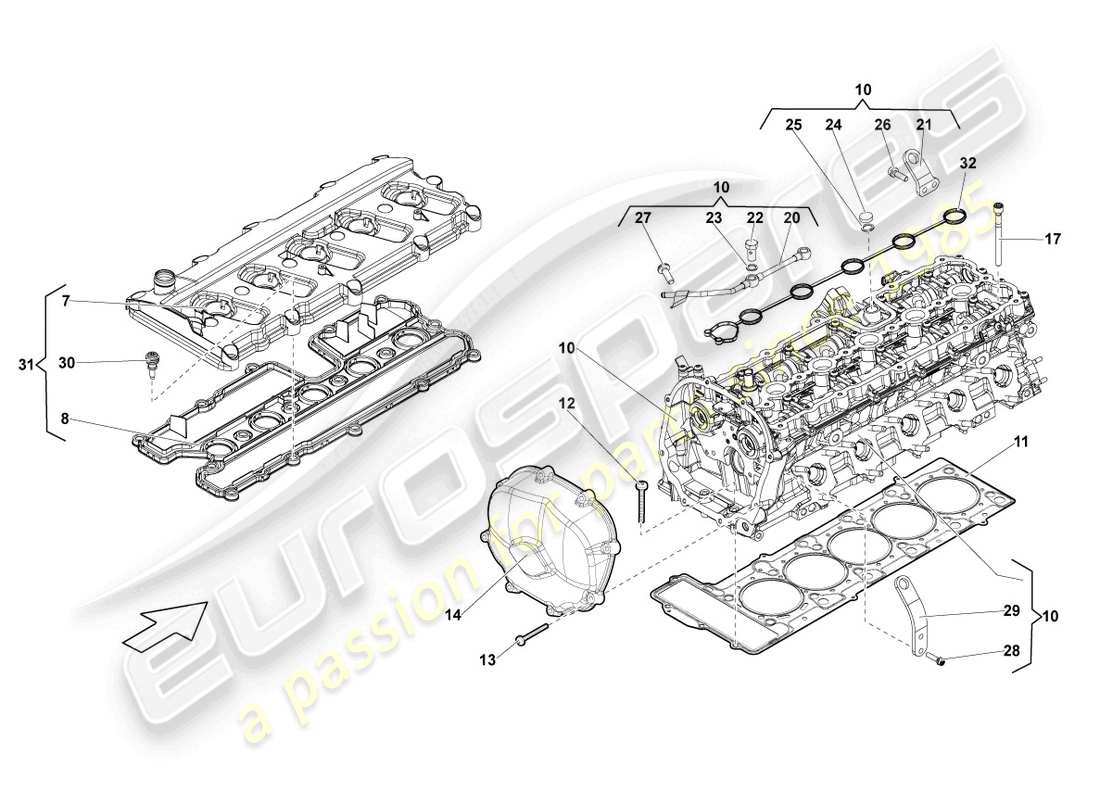 lamborghini lp560-4 spider (2010) complete cylinder head cylinders 1-5 parts diagram