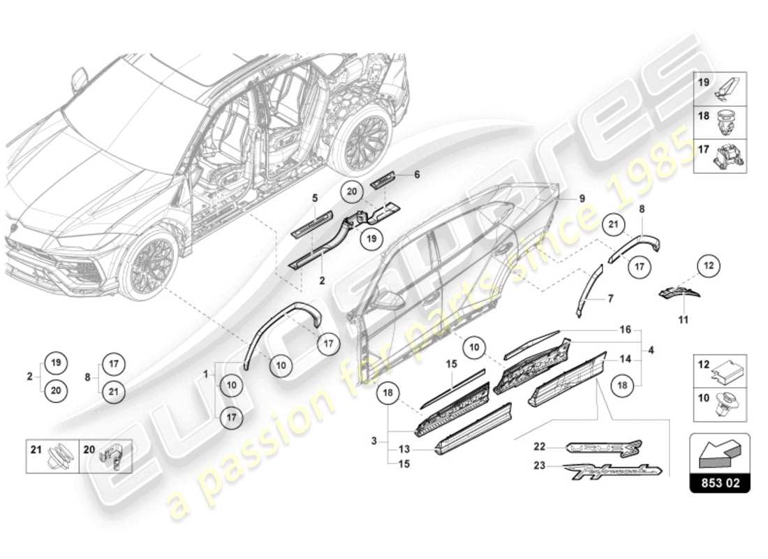 lamborghini urus (2019) sill trim strip parts diagram