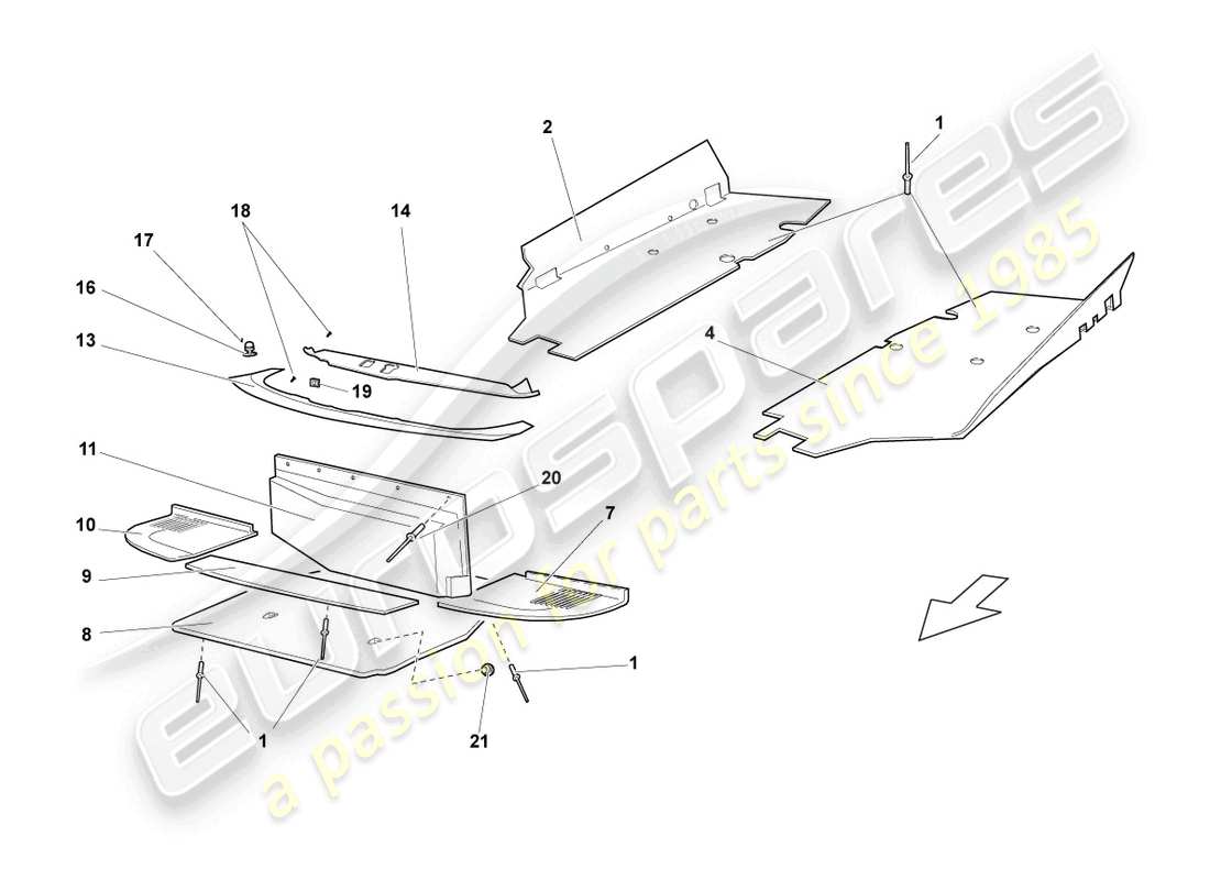 lamborghini lp640 coupe (2010) heat shield for floor panel part diagram