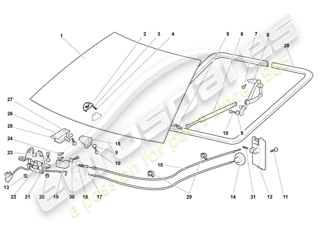 lamborghini lp640 roadster (2008) bonnet part diagram