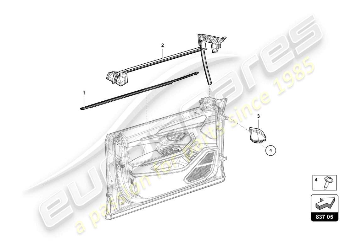 lamborghini urus (2019) seal for door window front part diagram