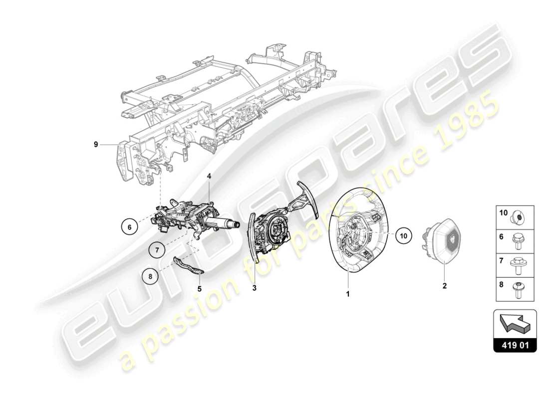 lamborghini evo spyder (2023) steering system part diagram