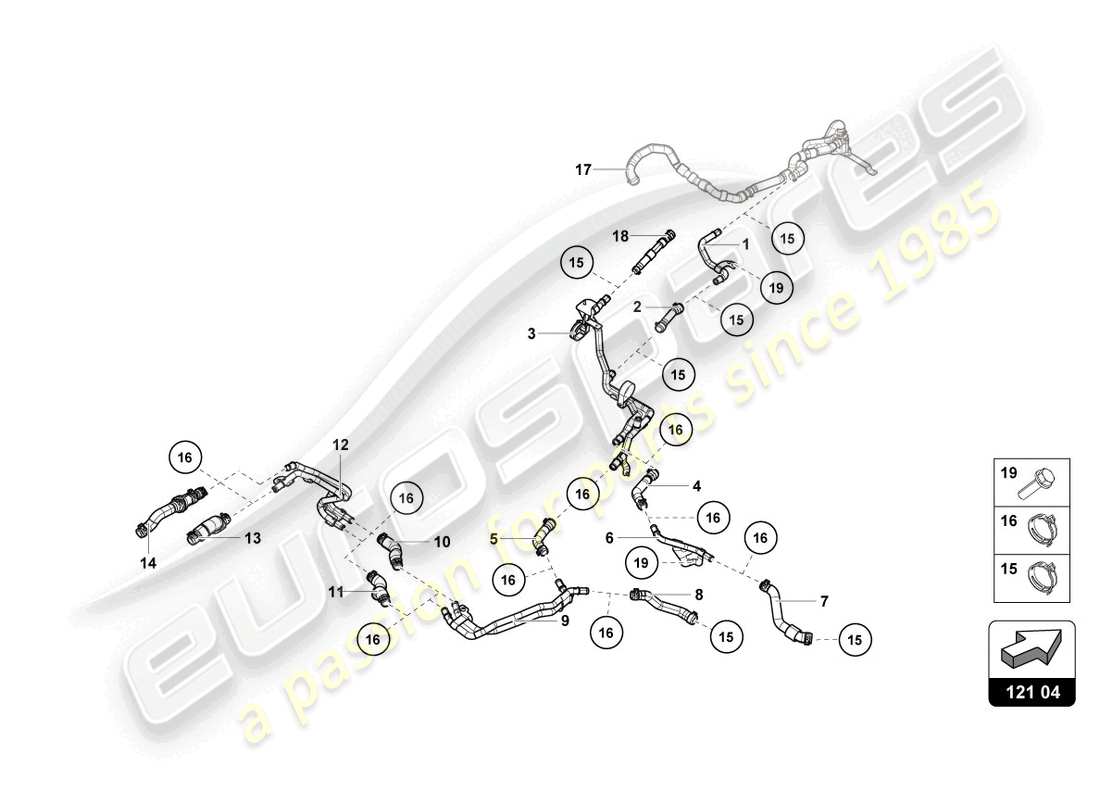 lamborghini evo spyder (2024) coolant hoses and pipes part diagram