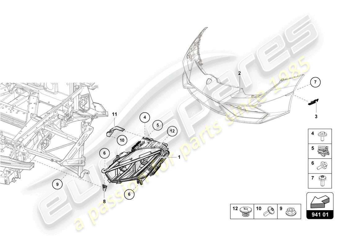 lamborghini 2023 (evo spyder 2wd) led headlight front part diagram