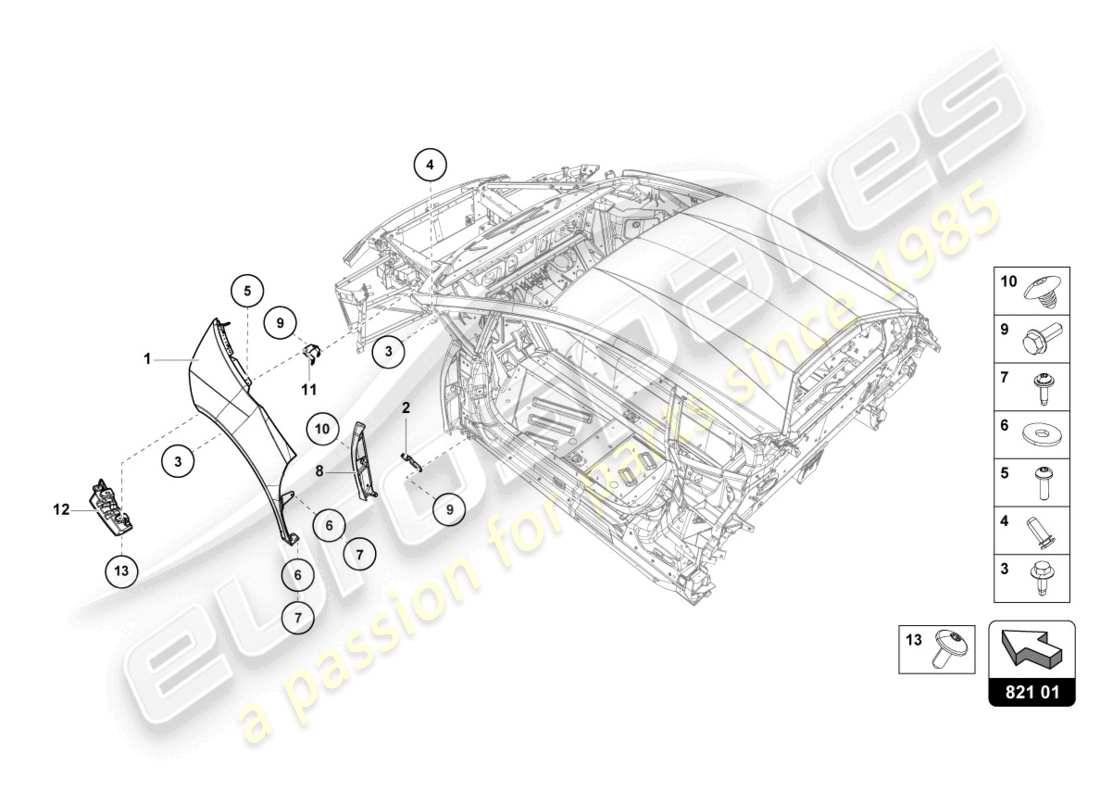 lamborghini evo spyder (2024) wing protector front part diagram