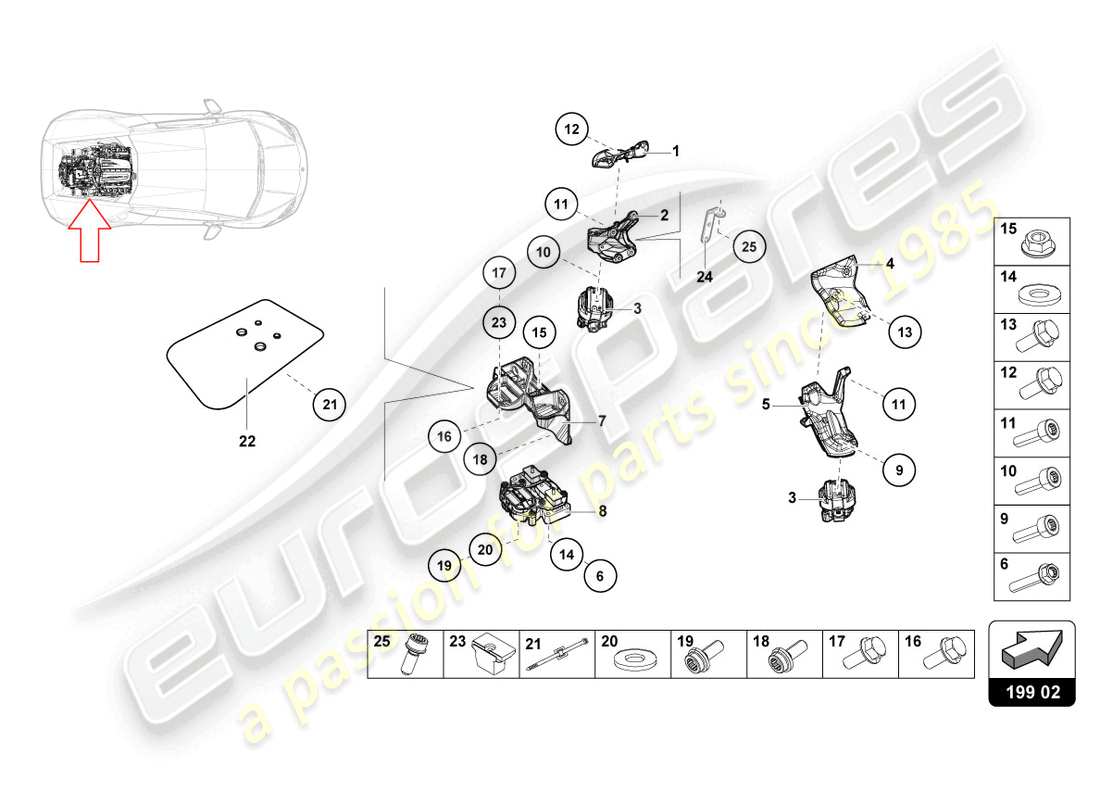 lamborghini evo coupe (2023) securing parts for engine part diagram