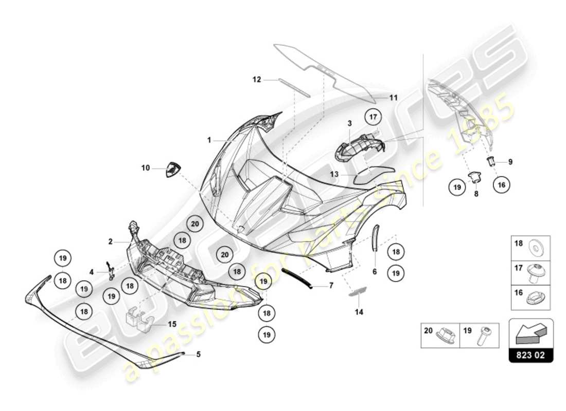 lamborghini sto (2023) bonnet front part diagram