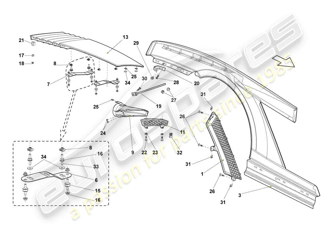 lamborghini gallardo spyder (2007) wing rear parts diagram