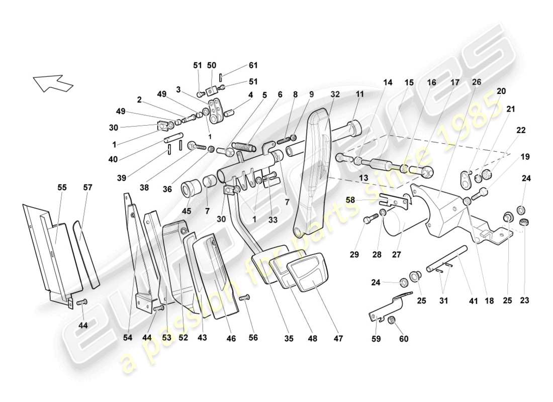 lamborghini lp640 coupe (2010) brake and accel. lever mech. parts diagram