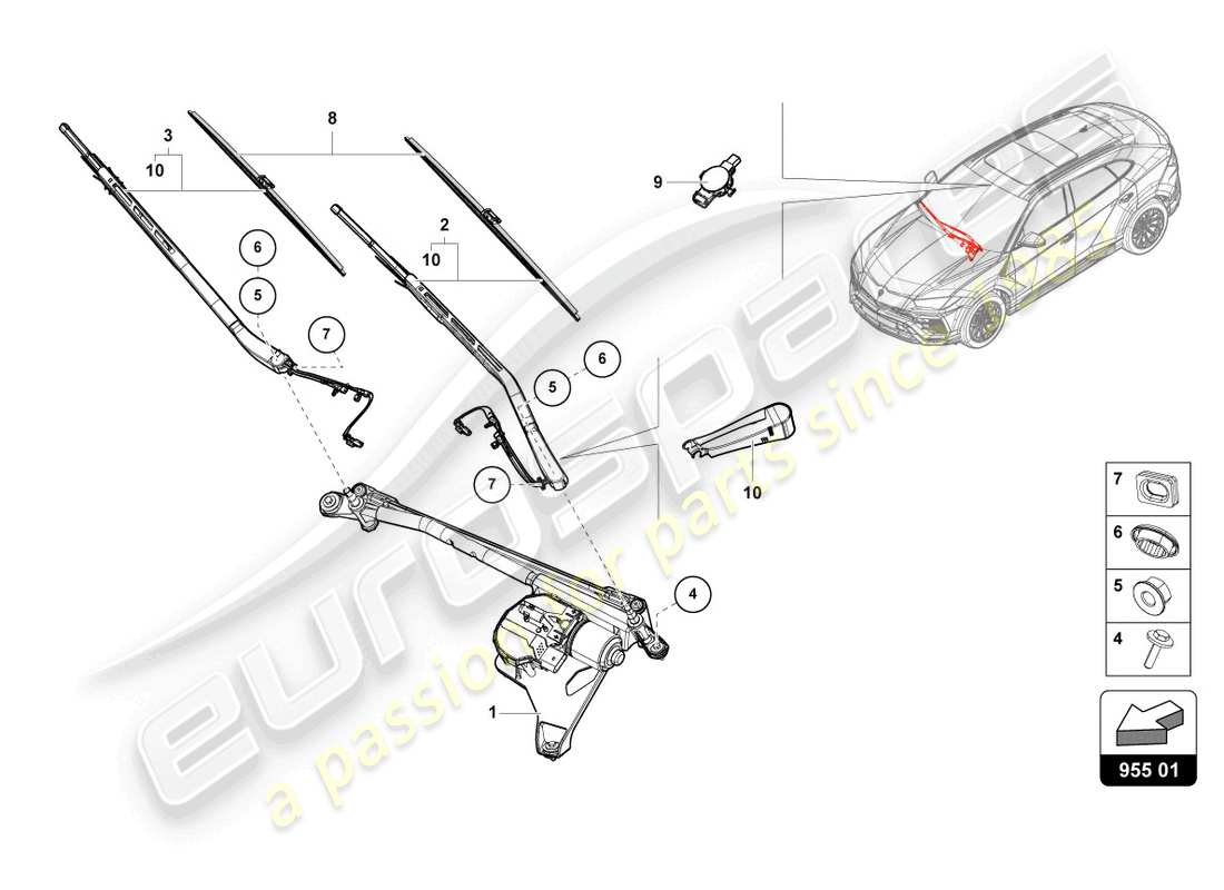 lamborghini urus s (2023) windshield wiper part diagram