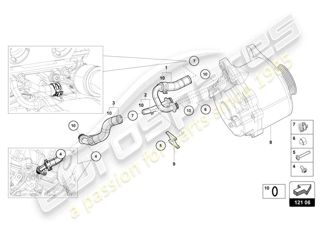 lamborghini evo spyder 2wd (2023) coolant hoses and pipes parts diagram