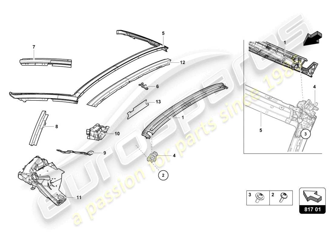 lamborghini 2023 (evo spyder) hinged window part diagram