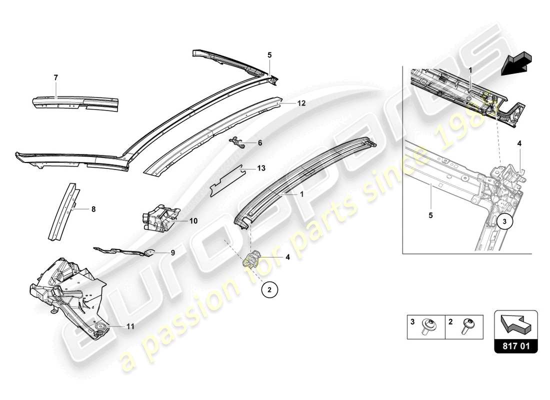 lamborghini evo spyder (2023) hinged window parts diagram