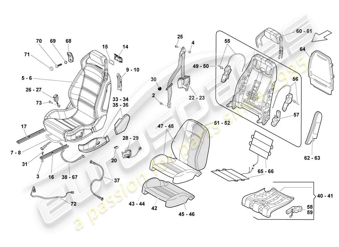 lamborghini lp560-4 coupe fl ii (2014) seat, complete parts diagram