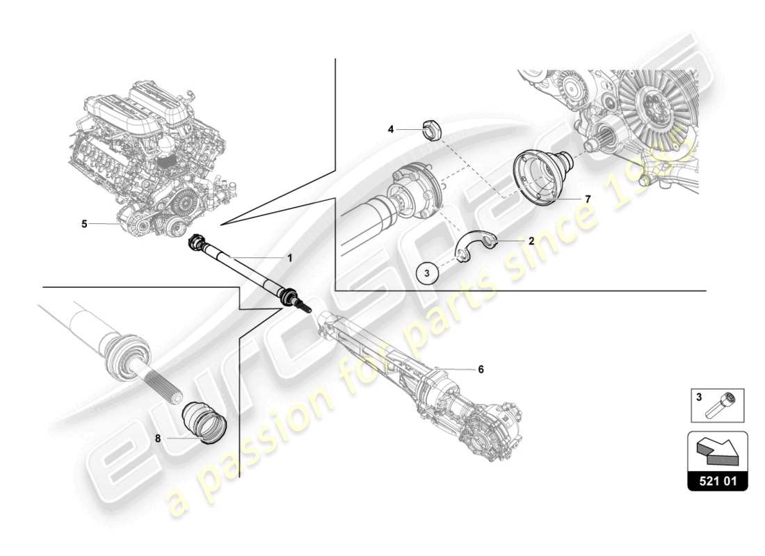 lamborghini evo coupe (2023) drive shaft part diagram