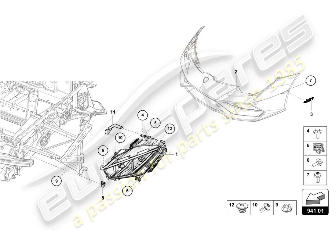 lamborghini 2023 (tecnica) led headlight front part diagram